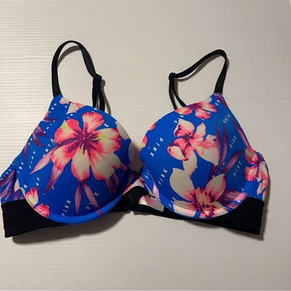 Victoria's Secret PINK wear everywhere Push up Bra blue tropical floral 32D - Picture 2 of 14